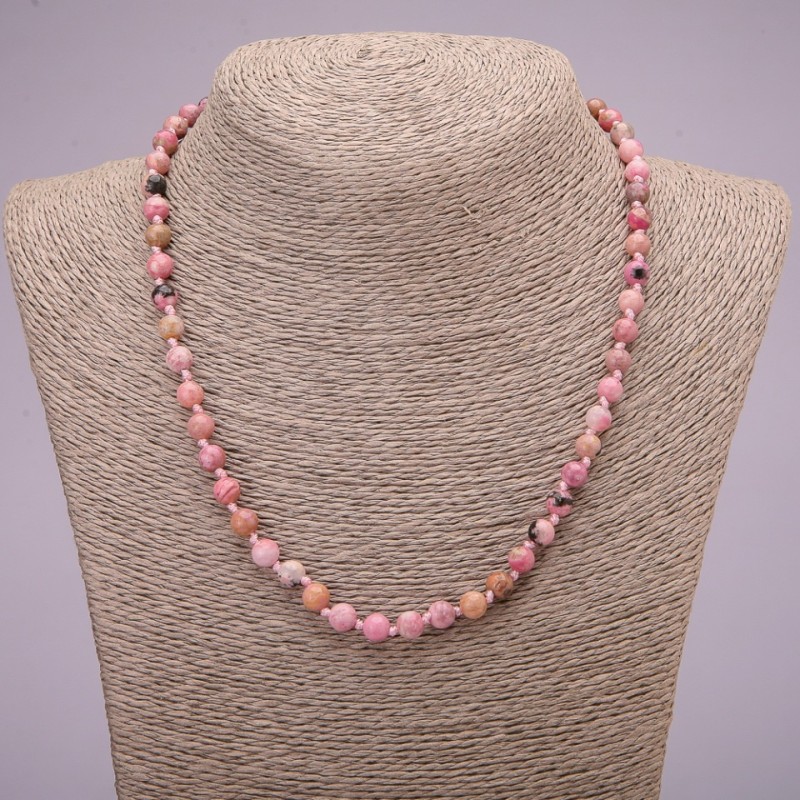 Rhodonite Natural Stone Necklace, Smooth Round Beads, Diameter 6(+/-)mm, Length 45cm
