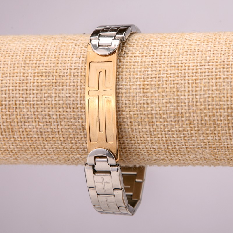 Stainless Steel Metal Bracelet with Clasp, Thickness 14mm, Length 21cm, Silver-Gold Metal Color