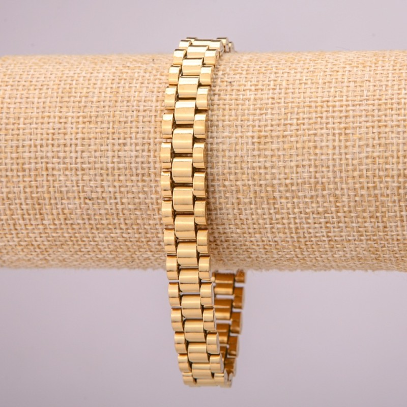 Stainless Steel Metal Bracelet with Clasp, 10mm Thickness, 21cm Length, Gold Color