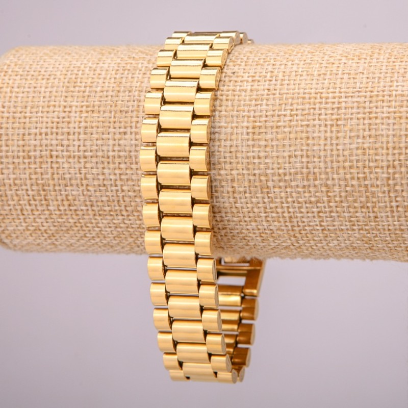 Stainless Steel Metal Bracelet with Clasp, 16.5mm Thickness, 21cm Length, Gold Color