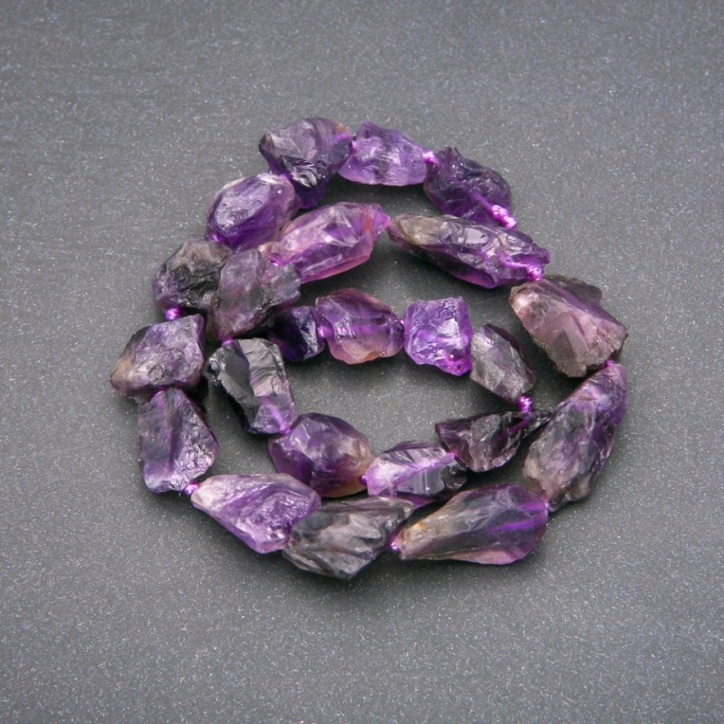 Beads Raw Amethyst Nugget Tumbled on Thread, diameter 15x23(+-)mm, length 42cm