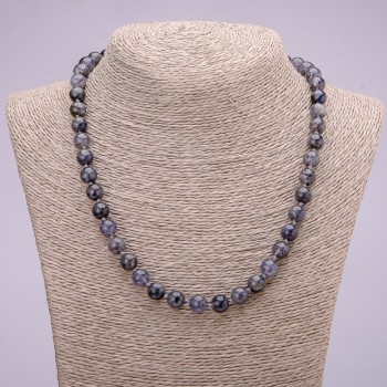 Iolite Natural Stone Necklace, Smooth Round Beads, Diameter 8mm (+/-), Length 48cm