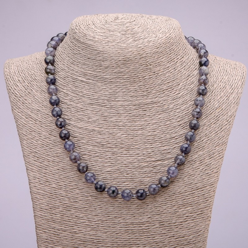 Iolite Natural Stone Necklace, Smooth Round Beads, Diameter 8mm (+/-), Length 48cm