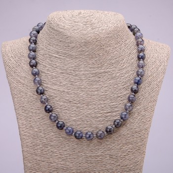 Iolite Natural Stone Necklace, Smooth Round Beads, Diameter 10mm (+/-), Length 48cm