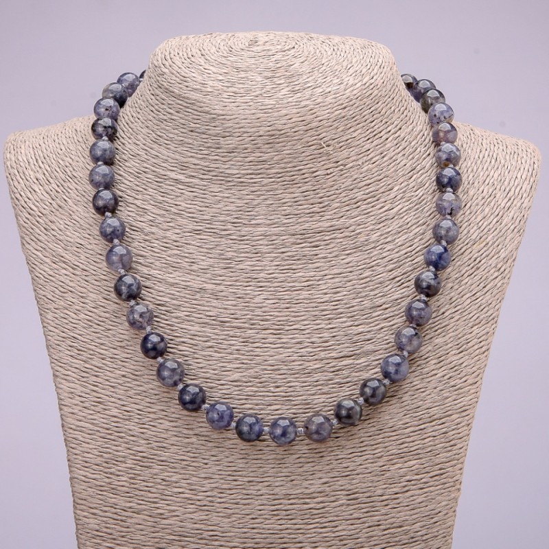 Iolite Natural Stone Necklace, Smooth Round Beads, Diameter 10mm (+/-), Length 48cm
