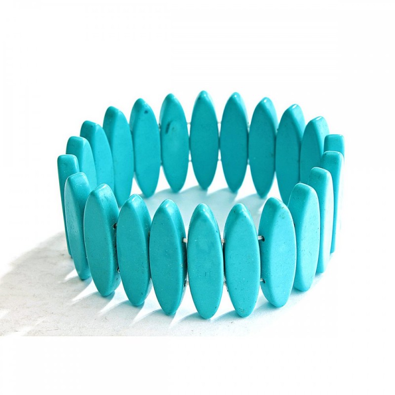 Turquoise Pointed Oval Bracelet on Elastic Band, Blue