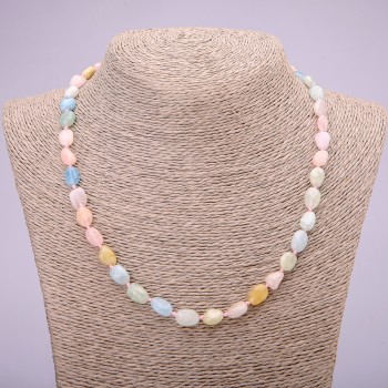 Necklace Natural Stone Morganite Tumbled, diameter 7x9(+-)mm, length 48cm