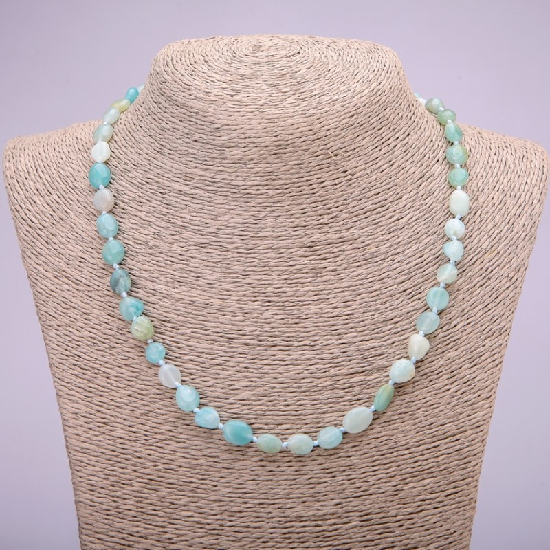 Aquamarine Gemstone Necklace with Faceted Beads, 7x9mm (±) diameter, 48cm length