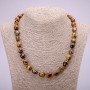 Necklace Natural Stone Tiger's Eye Tumbled, diameter 10x12(+-)mm, length 48cm