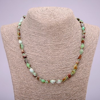 Necklace Natural Stone Chrysoprase Tumbled, diameter 7x9(+-)mm, length 48cm