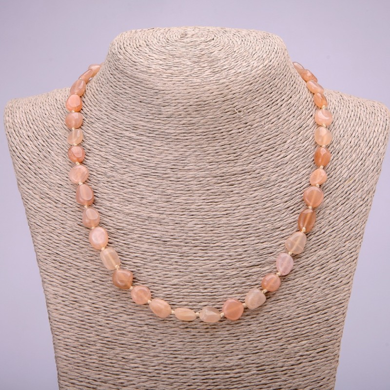 Necklace Natural Stone Selenite Tumbled, diameter 7x9(+-)mm, length 48cm