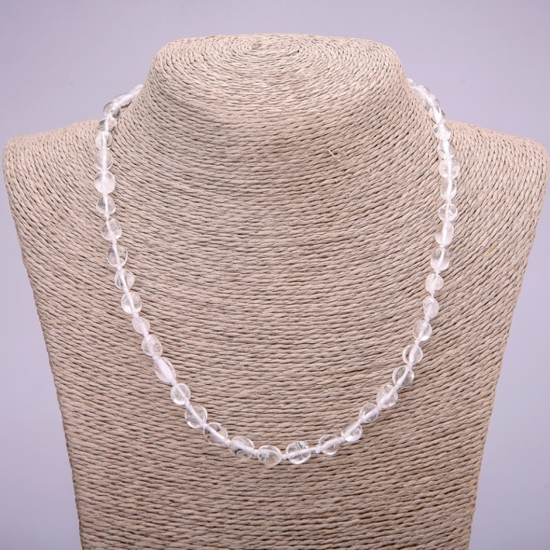 Necklace Natural Stone Rock Crystal Tumbled, diameter 8x10(+-)mm, length 45cm+