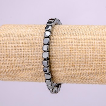Bracelet on Elastic Hematite Cube Stone, diameter 6x6(+-)mm, length 18cm
