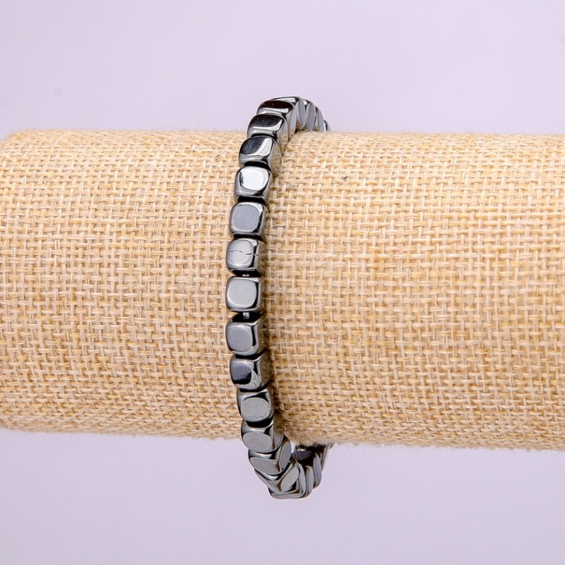 Bracelet on Elastic Hematite Cube Stone, diameter 6x6(+-)mm, length 18cm