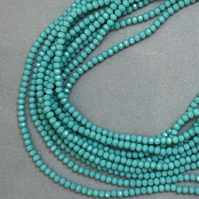 Czech Crystal Beads on a Strand, Diameter 3.5mm, Matte Glass Green-Blue Aquamarine Color, Length 41cm
