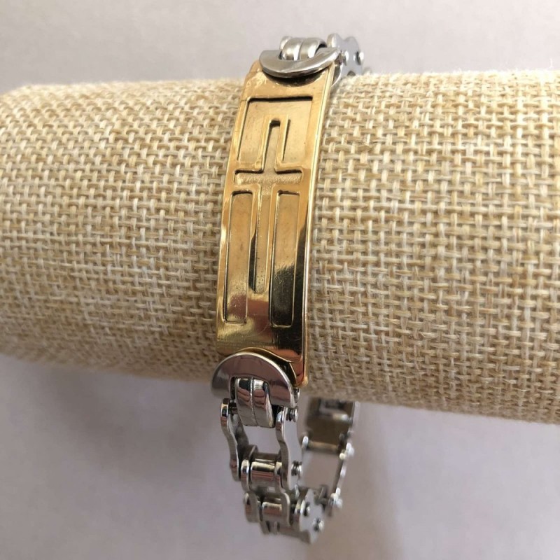 Stainless Steel Metal Bracelet with Clasp, 12mm Thickness, 21cm Length, Silver with Gold Metal Color