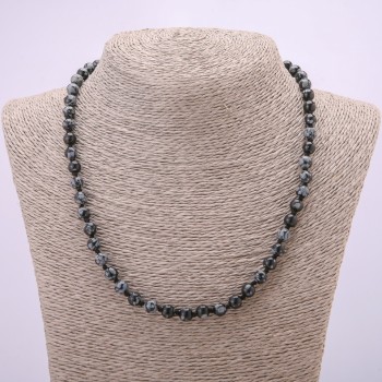 Natural Stone Necklace Snowflake Obsidian Apache Tears Smooth Bead, Diameter 6(+/-)mm, Length 48cm