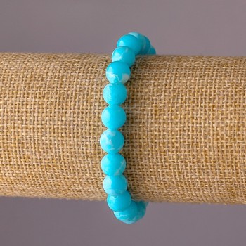 Imitation Larimar Acrylic Bracelet on Elastic, Smooth Beads, 8mm Diameter, 18cm Circumference