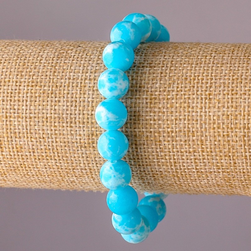 Imitation Larimar Acrylic Bracelet on Elastic, Smooth Beads, 10mm Diameter, 18cm Circumference