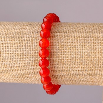 Carnelian Bracelet on Elastic, Smooth Beads, 8mm Diameter, 18cm Circumference