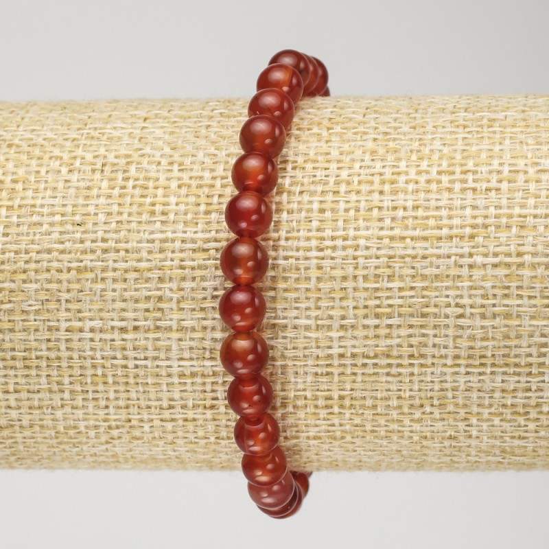 Carnelian Bracelet on Elastic, Smooth Beads, 6mm Diameter, 18cm Circumference