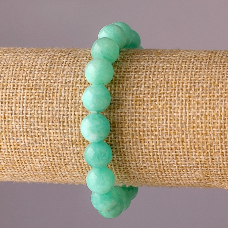 Jadeite Bracelet on Elastic, Smooth Beads, 10mm Diameter, 18cm Length