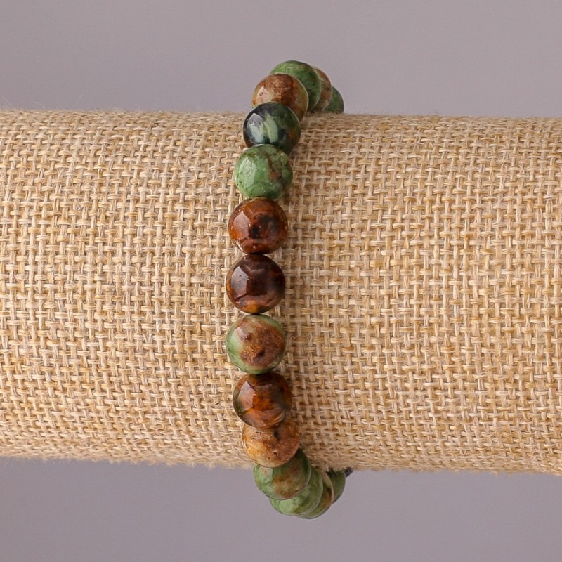Natural Jasper Stone Bracelet on Elastic, Smooth Beads, 8mm Diameter, 18cm Circumference