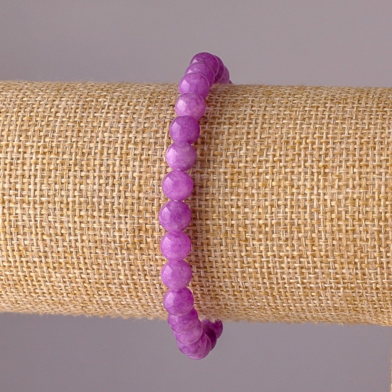 Dyed Quartz Amethyst-Shade Bracelet on Elastic Band, Smooth Round Beads, 6mm Diameter, 18cm Circumference