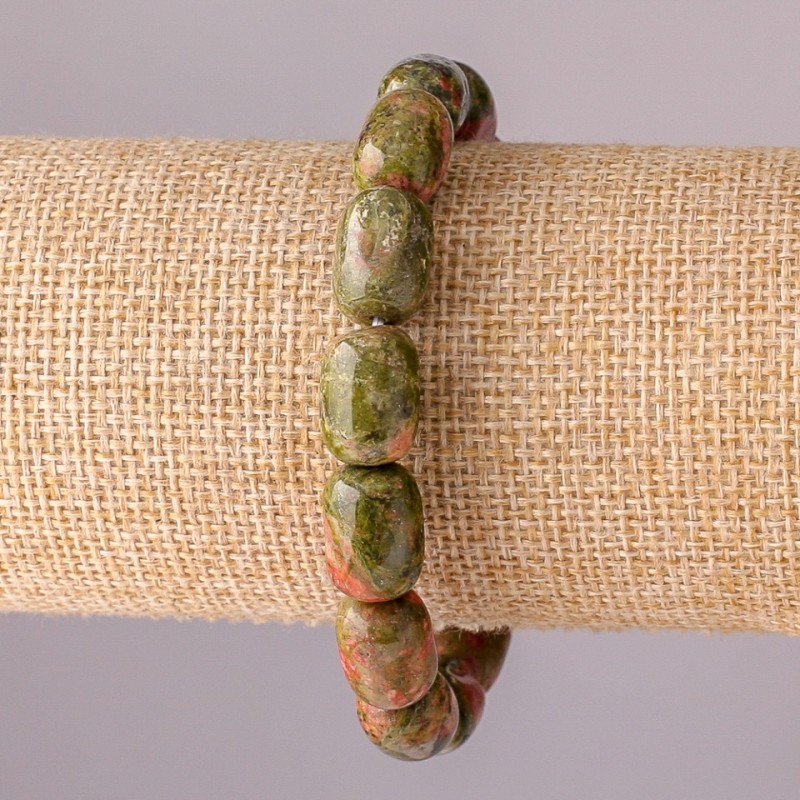 Natural Heliotrope Jasper Barrel Bracelet on Elastic Band, 10x14mm, 18cm Circumference