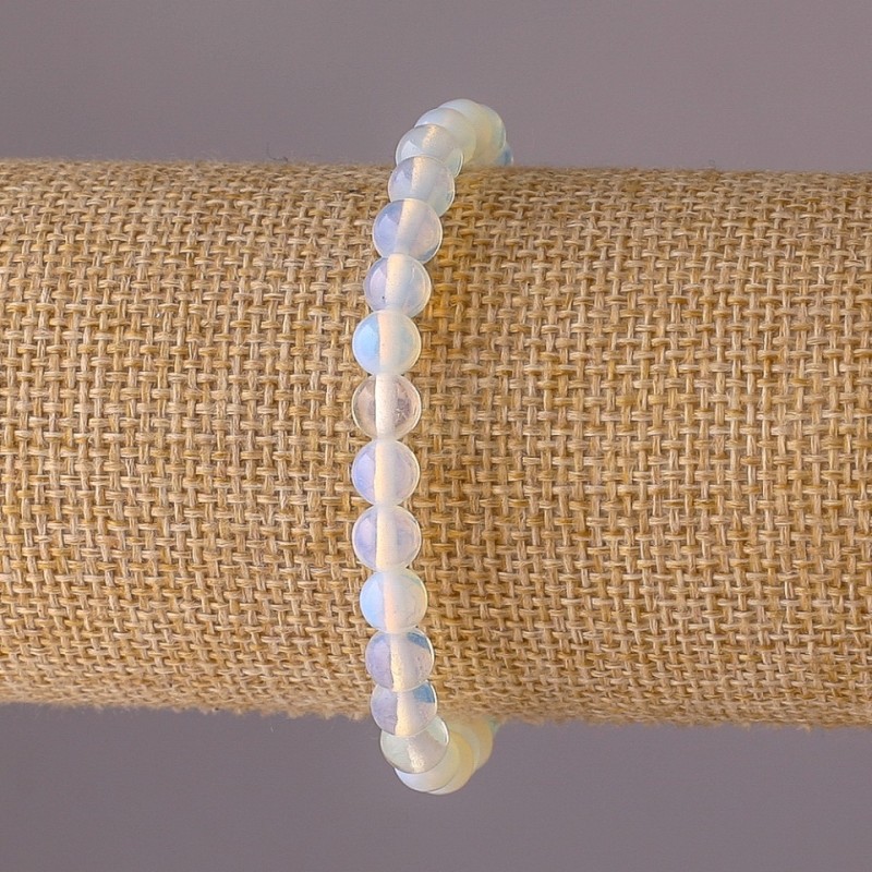 Moonstone Bracelet on Elastic Band, Smooth Round Beads, 6mm Diameter, 18cm Length