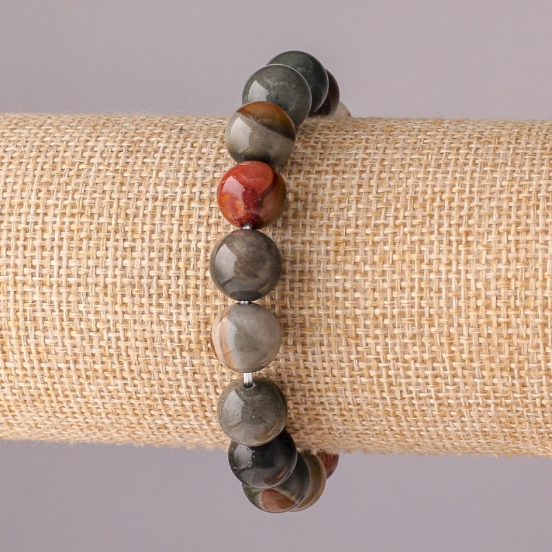 Jasper Bracelet on Elastic Band, Smooth Round Beads, 10mm Diameter, 18cm Circumference