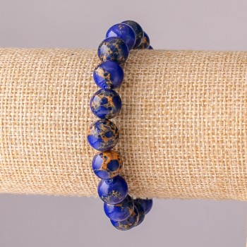 Blue Synthetic Variscite Bracelet on Elastic Band, Smooth Round Beads, 10mm Diameter, 18cm Length