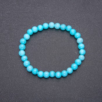Aquamarine Bracelet on Elastic, Smooth Beads, 6mm Diameter, 18cm Circumference