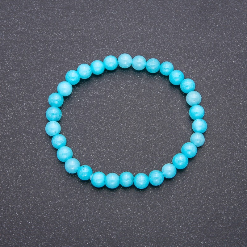 Aquamarine Bracelet on Elastic, Smooth Beads, 6mm Diameter, 18cm Circumference