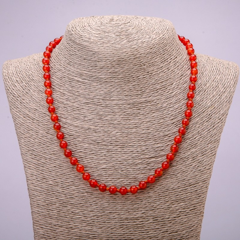 Carnelian Natural Stone Necklace Smooth Round Bead, diameter 6mm, length 48cm
