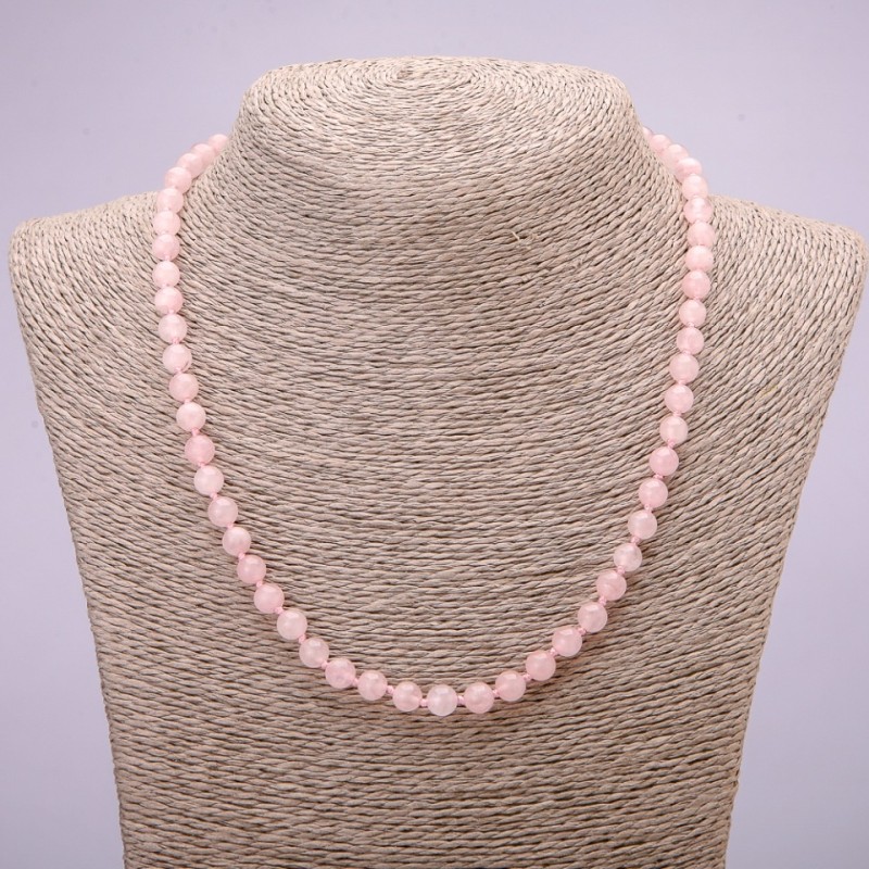Necklace made of natural stone Pink Quartz smooth bead, diameter 6mm, length 45cm+