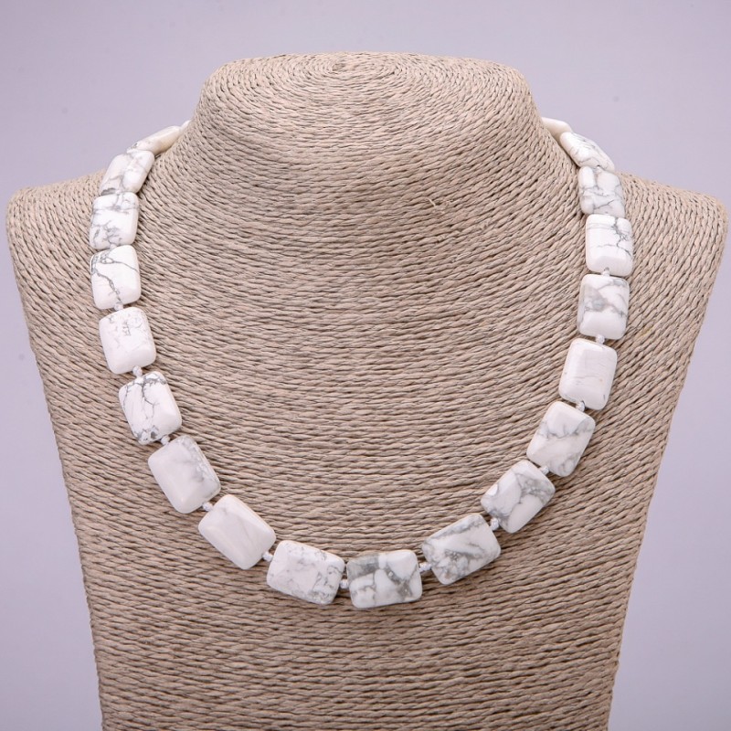 Cacholong Natural Stone Necklace Rectangle, size 13x18mm, length 48cm