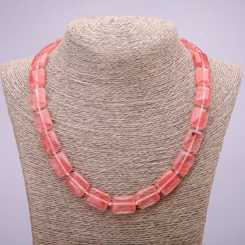 Natural Chalcedony Stone Necklace, Rectangle Beads, 13x18mm, 48cm Length
