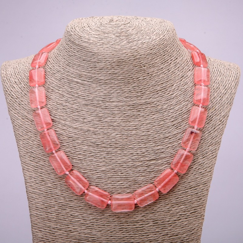 Natural Chalcedony Stone Necklace, Rectangle Beads, 13x18mm, 48cm Length