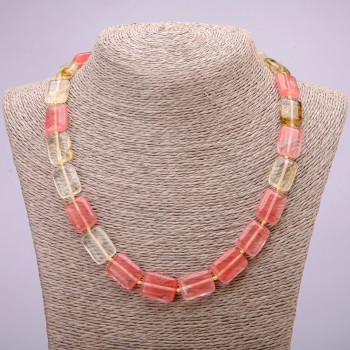 Natural Chalcedony Stone Necklace, Rectangle Beads, 13x18mm, 48cm Length