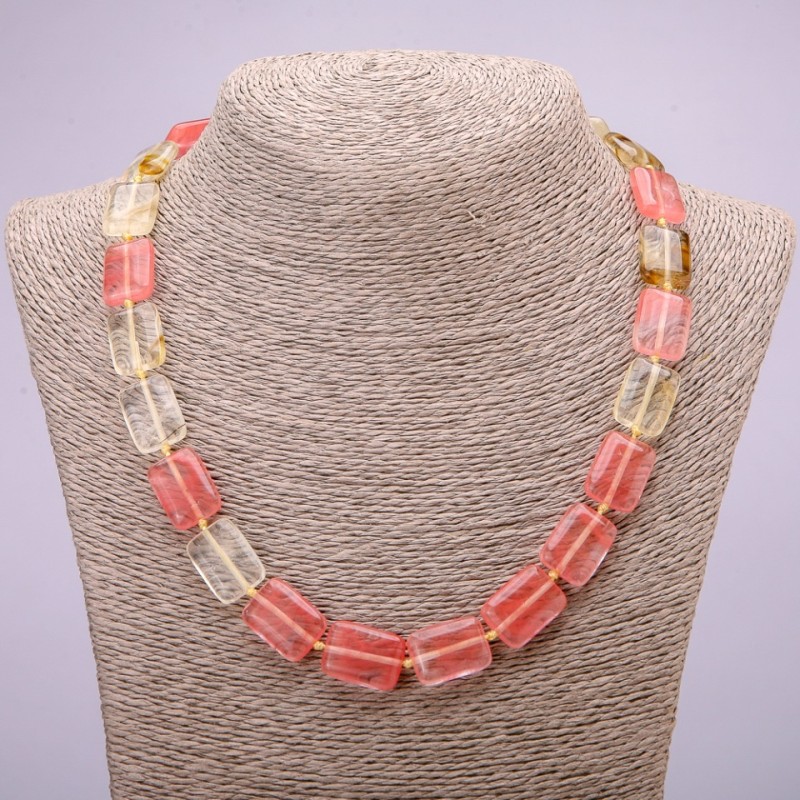 Natural Chalcedony Stone Necklace, Rectangle Beads, 13x18mm, 48cm Length