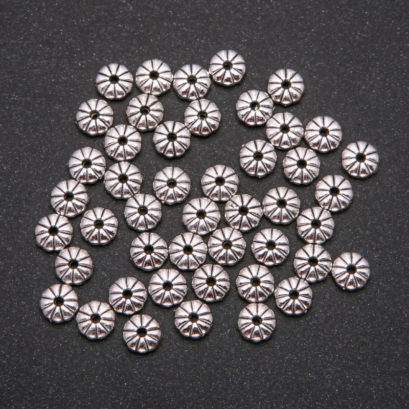 Silver-Tone Bead Spacer Finding, diameter 2.5x7(+/-)mm, pack of 20g, 45(+/-)pcs