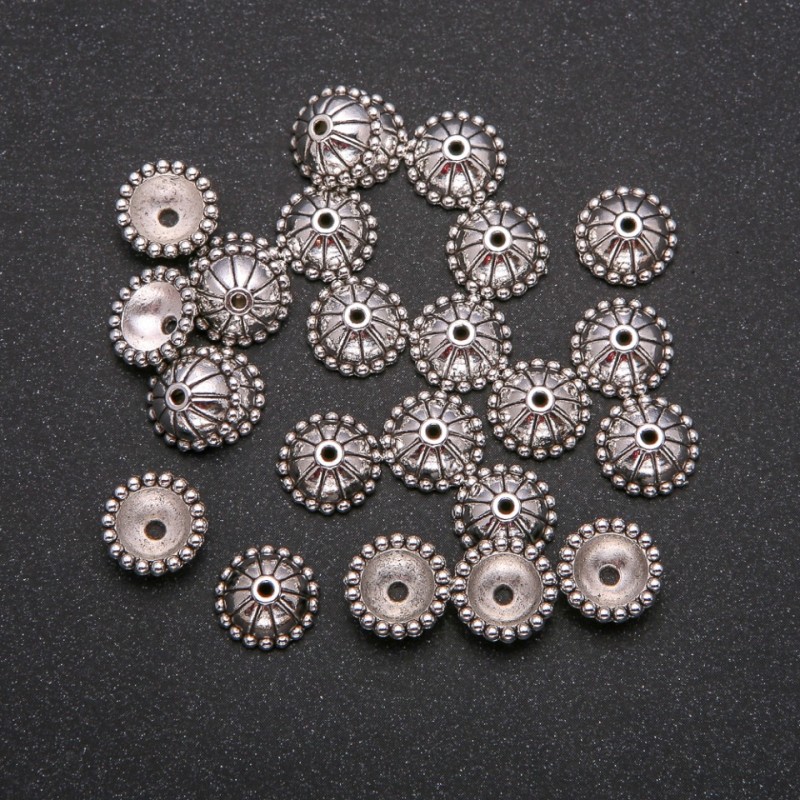 Jewelry findings end caps metal color silver, diameter 11x4.5 (+/-) mm, packaging -20 g, 28 (+/-) pcs