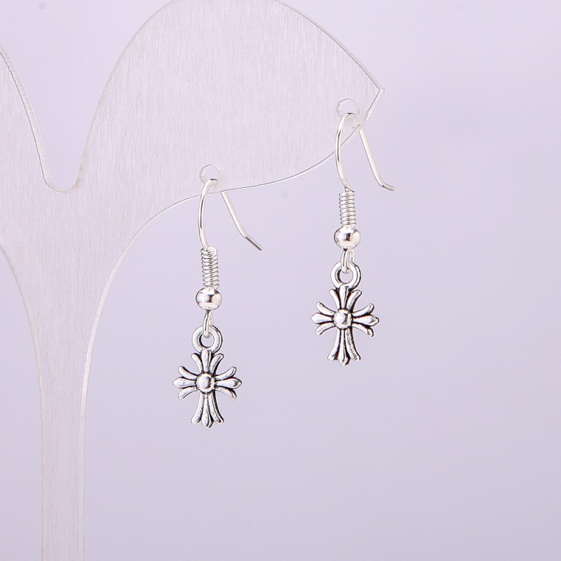 Cross Earrings, length 20(+/-)mm, silver-tone