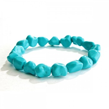 Blue Turquoise Bracelet on Elastic Band, Tumbled Stones