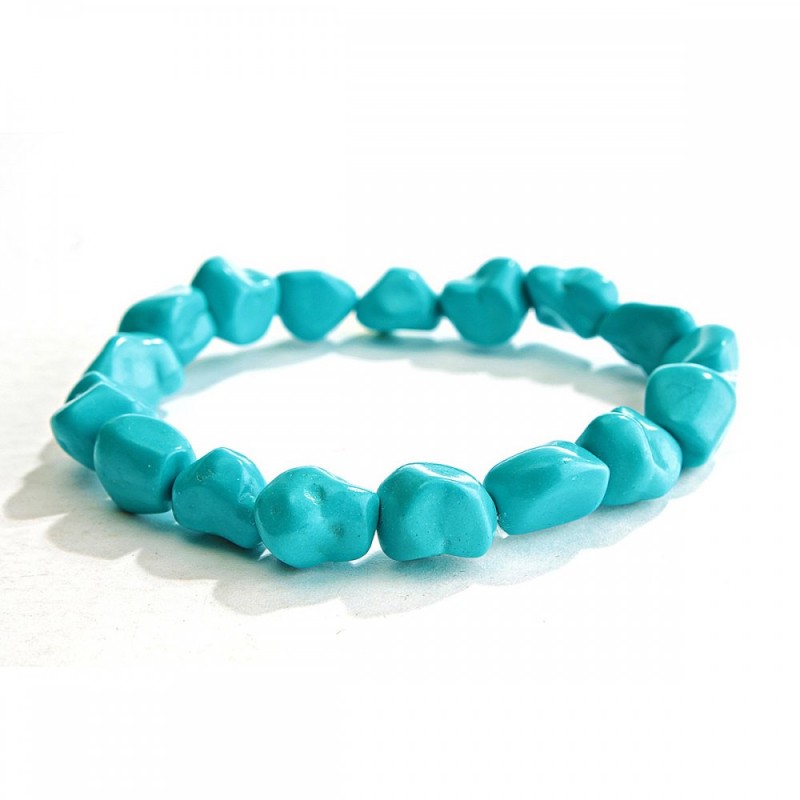 Blue Turquoise Bracelet on Elastic Band, Tumbled Stones