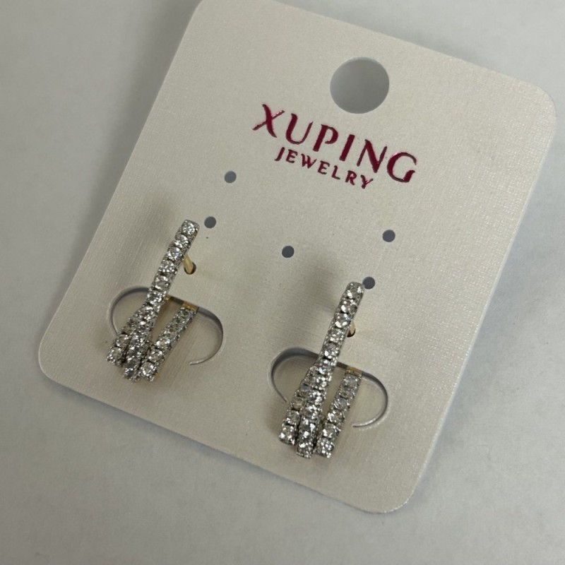 Xuping Earrings with White Rhinestones 2x20mm, Rhodium, 18K Gold Plating