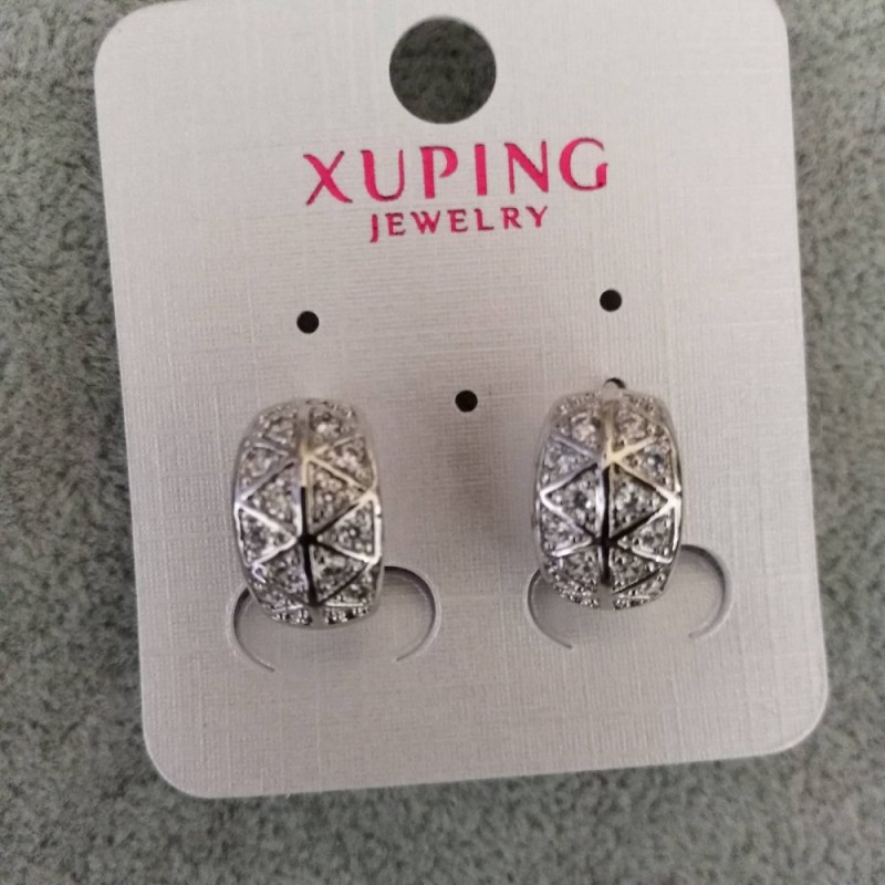 Xuping Earrings with White Stones 9x15mm, Rhodium
