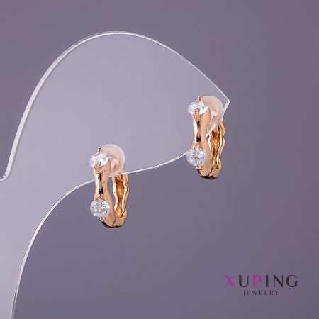 Xuping Earrings with White Stones, Diameter 3.5mm, Length 12mm, Gold Color