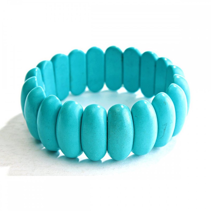 Blue Turquoise Bracelet on Elastic Band, Elongated Stones 10x25mm(+/-)